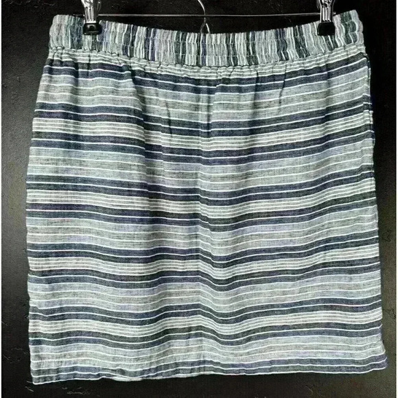 Tommy Hilfiger Skirt Womens Size 10 Blue Linen Striped Slash Pockets Drawstring - Picture 3 of 4